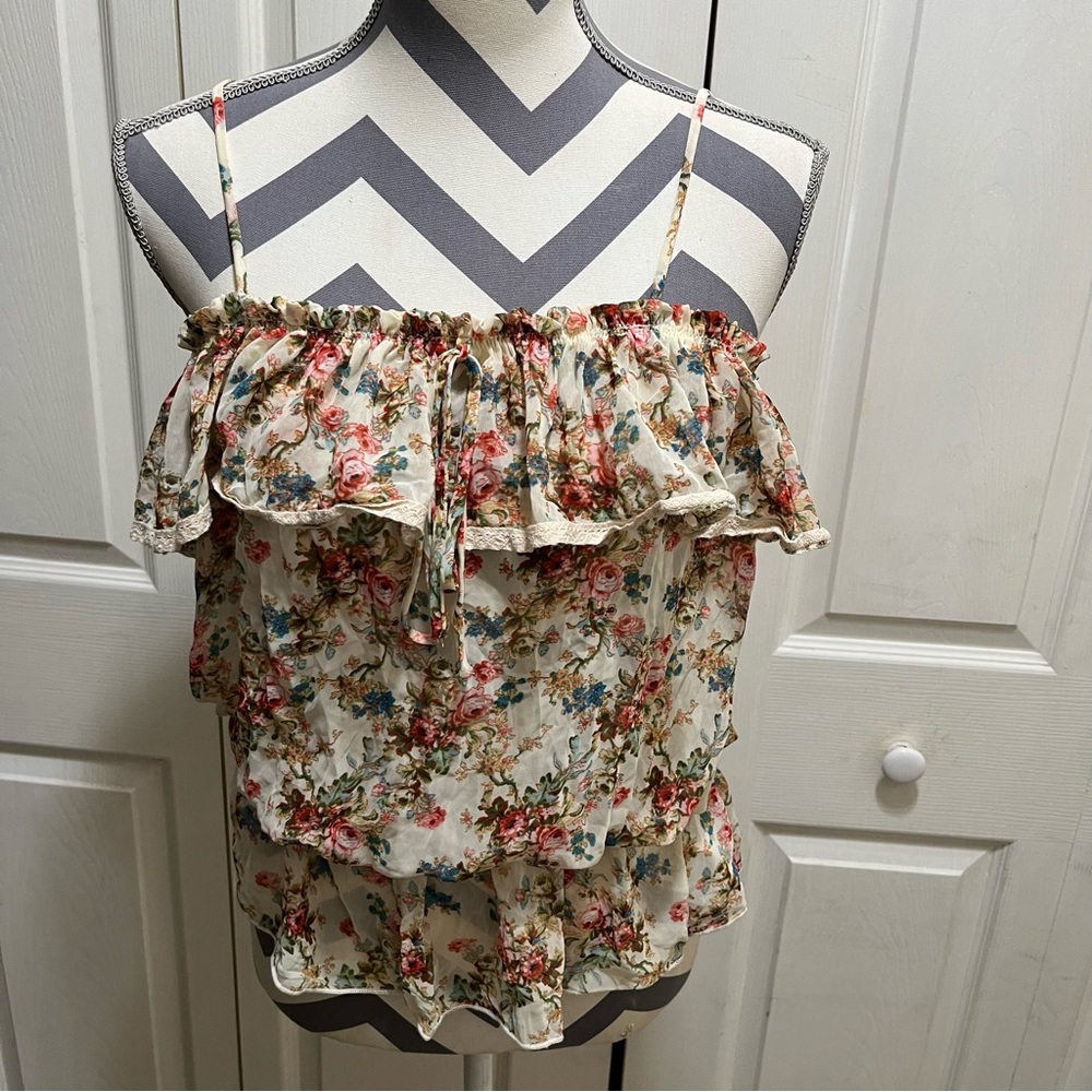 XXI Sheer Floral Ruffle Top